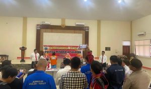 Polres Minahasa Selatan (Minsel) menggelar konferensi pers pengungkapan kasus investasi bodong, Senin (23/10/2023).