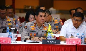 Polri menggelar Rapat Koordinasi (Rakor) Operasi Mantap Brata 2023-2024 dalam rangka pengamanan Pemilu 2024 di STIK, Jakarta Selatan, Kamis (26/10/2023).