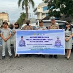 Kolaborasi Ditlantas Polda Sulut dan Jasa Raharja Bagi-bagi Makanan Takjil