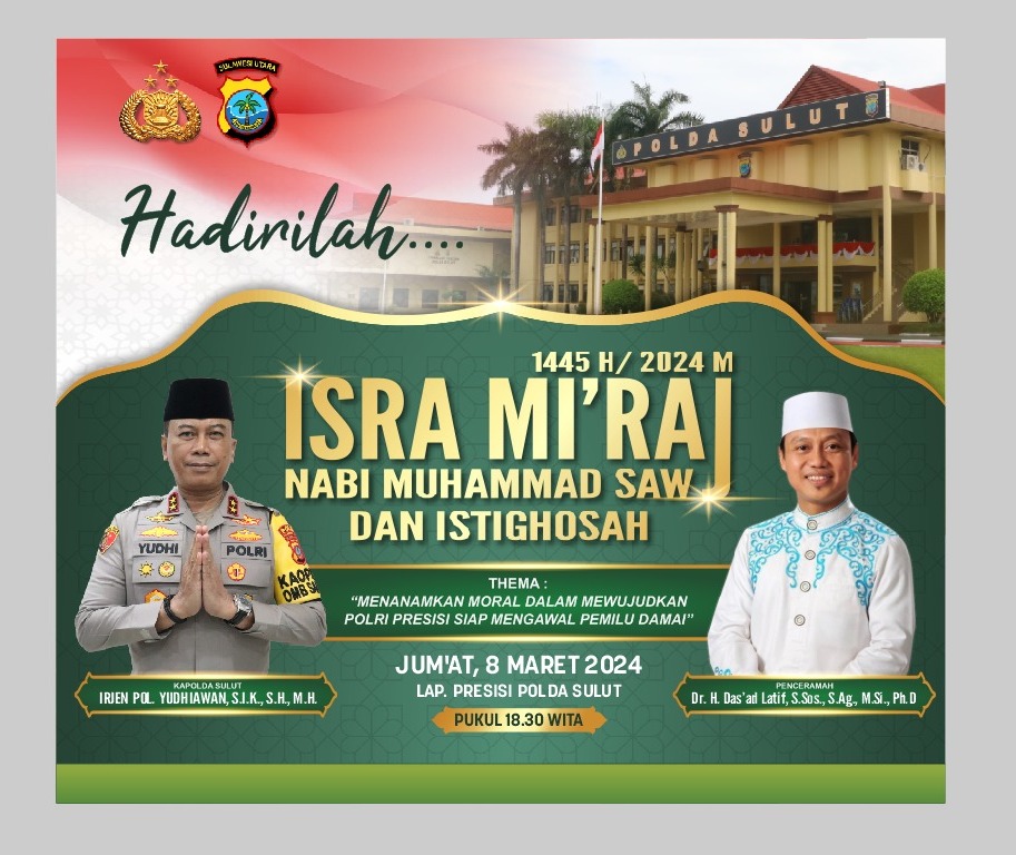 Ustad Das'ad Latif Dihadirkan Polda Sulut dalam Acara Memperingati Isra Mikraj dan Istighosah