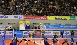 akarta Electric PLN berhasil menumbangkan juara bertahan Bandung BJB Tandamata dengan skor 3-2 pada lanjutan PLN Mobile Proliga 2024 di Palembang Sport & Convention Center, Minggu (12/5).